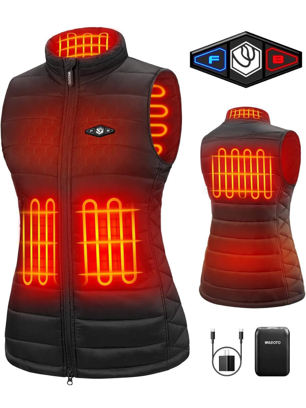 Women's Heated Puffer Vest - Black size L new